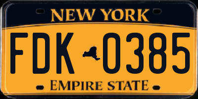 NY license plate FDK0385