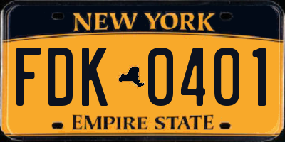 NY license plate FDK0401