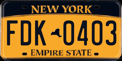 NY license plate FDK0403