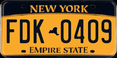 NY license plate FDK0409