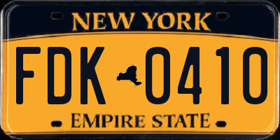 NY license plate FDK0410