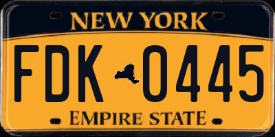 NY license plate FDK0445