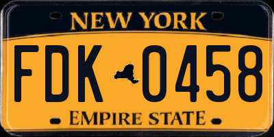 NY license plate FDK0458