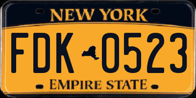 NY license plate FDK0523