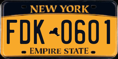 NY license plate FDK0601