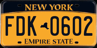 NY license plate FDK0602