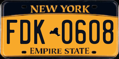 NY license plate FDK0608