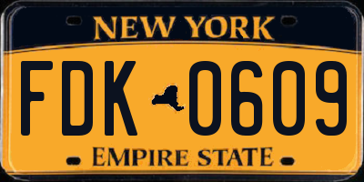 NY license plate FDK0609