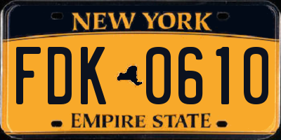 NY license plate FDK0610