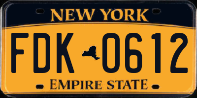 NY license plate FDK0612