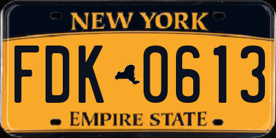 NY license plate FDK0613