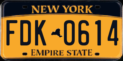 NY license plate FDK0614
