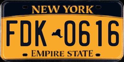 NY license plate FDK0616