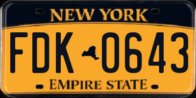 NY license plate FDK0643