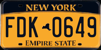 NY license plate FDK0649