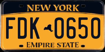 NY license plate FDK0650