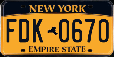 NY license plate FDK0670