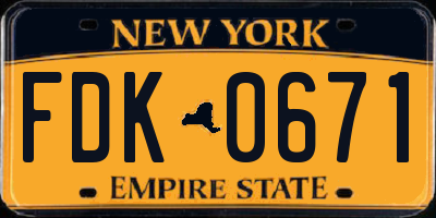 NY license plate FDK0671