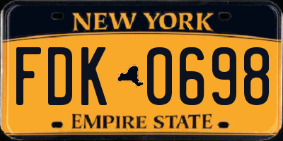 NY license plate FDK0698