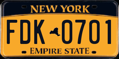 NY license plate FDK0701