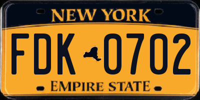 NY license plate FDK0702