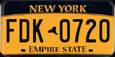 NY license plate FDK0720