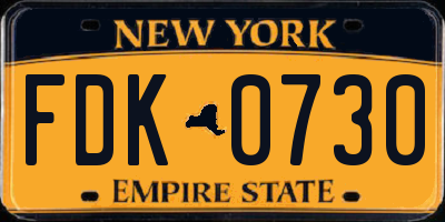 NY license plate FDK0730
