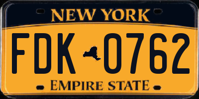 NY license plate FDK0762