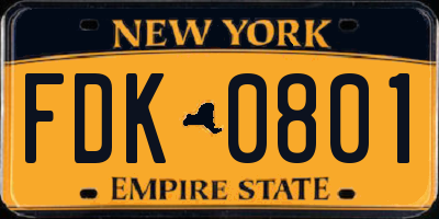 NY license plate FDK0801