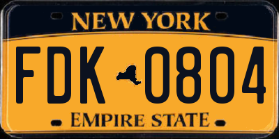 NY license plate FDK0804