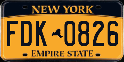 NY license plate FDK0826