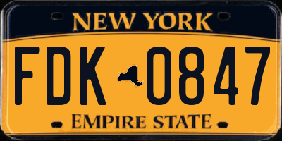 NY license plate FDK0847