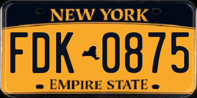 NY license plate FDK0875