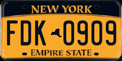 NY license plate FDK0909
