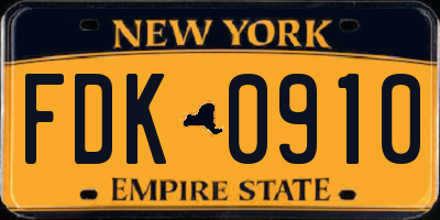 NY license plate FDK0910