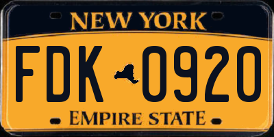 NY license plate FDK0920