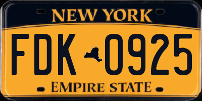 NY license plate FDK0925