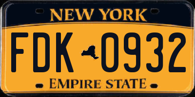 NY license plate FDK0932