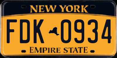 NY license plate FDK0934