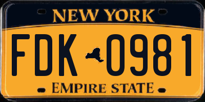 NY license plate FDK0981