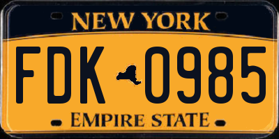 NY license plate FDK0985