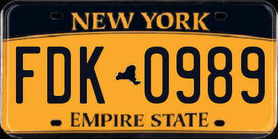 NY license plate FDK0989