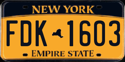 NY license plate FDK1603