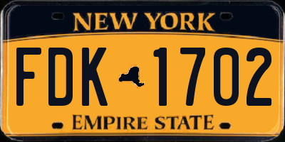 NY license plate FDK1702