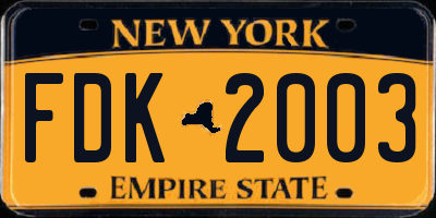 NY license plate FDK2003