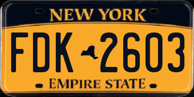 NY license plate FDK2603