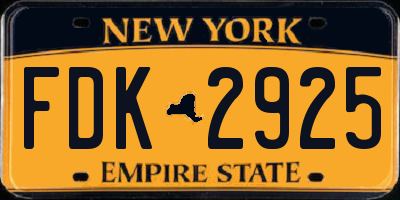 NY license plate FDK2925