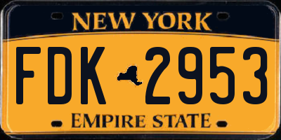 NY license plate FDK2953