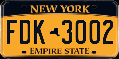 NY license plate FDK3002