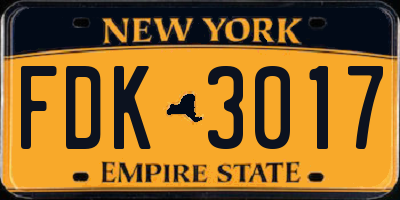 NY license plate FDK3017